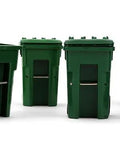 One Thirty Fourth Scale Green Trash Carts Set Of Six Collectible Plastic Miniature Garbage Cans With Lids And Rolling Wheels For Display