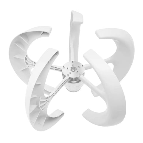 600W Vertical Axis Wind Turbine Kit With 12V System, Five Blade Generator, Permanent Magnet Controller, top view, white blades