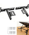 Game Changing Adjustable Headboard Brackets For Metal Bed Frame With Footboard Extension Kit, matte black, installation components shown.