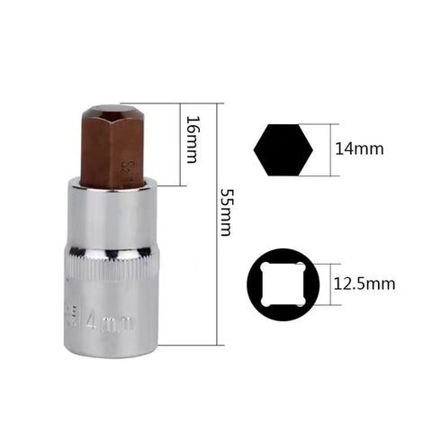 Solid Chrome Alloy Steel Hex Bit Socket Adapter Kit With 9x 1/2 Inch Drive Sockets Designed For Impact Wrenches And Heavy Duty Jobs To Get Your Tools Ready Fast, 14mm hex 12.5mm drive