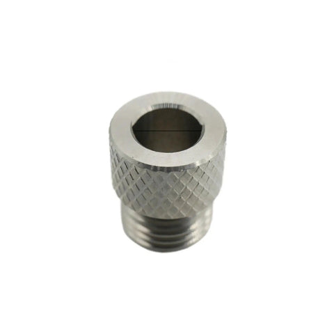 Close-up of a single drill bushing from an 8 Piece Stainless Steel Drill Bushing Set With 3 To 10mm Inner Diameters And M14x1.5 Threads