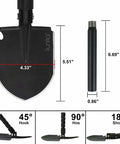 Diagram of Beast Mode Heavy Duty Folding Camping Shovel With Pickaxe, 31 Inch Carbon Steel Survival Entrenching Tool dimensions and angles.