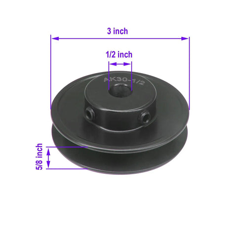 Beefy AK30 3.0 Inch OD Single Groove Web Sheave Cast Iron V Belt Pulley With 0.5 Inch Bore showing dimensions