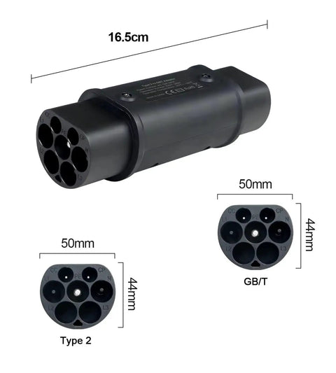 Heavy Duty EV Charger Adapter Type Two To GBT Connector For Chinese Electric Vehicles 32 Amp dimensions 16.5cm and 50mm.