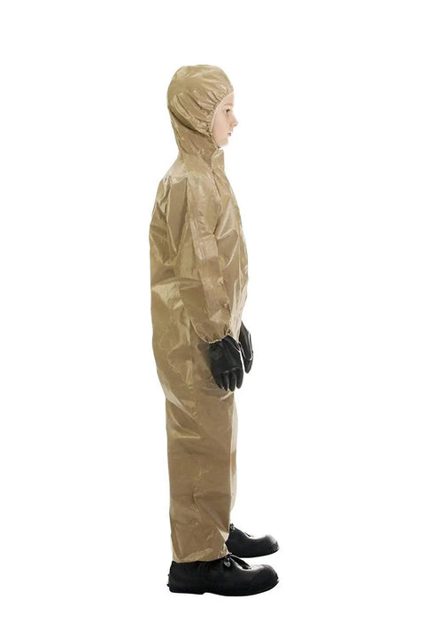 Disposable Protective Coverall With Hood And Elastic Cuffs Zipper Front Level C Safety Suit YL Size For Heights 4 Feet 2 Inches To 5 Feet 0 Inches Made In USA