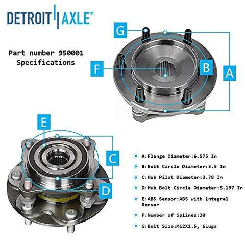 4WD Front Wheel Bearing Hub Set For Toyota 4Runner FJ Cruiser Tacoma And Lexus GX460 GX470 Replacement Wheel Bearings And Hub Assembly Pair, 2 Pack Ready To Install specifications diagram