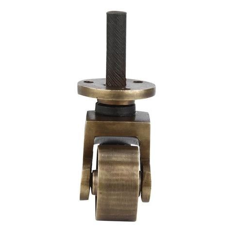 Front view of Heavy Duty Brass Stem Casters Set Of 4 with Antique Brass Finish for Furniture Chairs and Tables, 1 Inch Wheel Diameter.