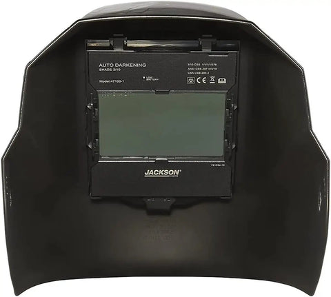 Rear view of Pro Grade Graphic Auto Darkening Welding Helmet With Digital ADF, ANSI Z87.1 Certified, highlighting ergonomic design