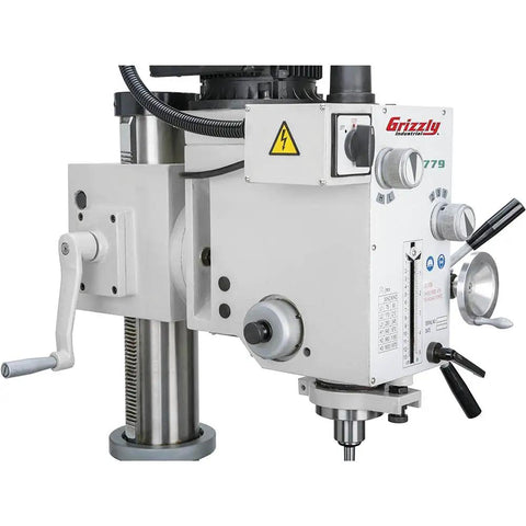 Close-up of Heavy Duty Gearhead Drill Press With Three Eighth Inch Chuck Floor Model Solid Black Finish high power shop tool
