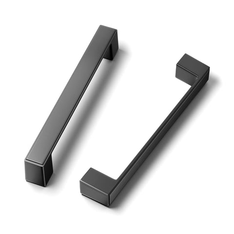 30 Pack 5 Inch Square Matte Black Cabinet Handles For Cabinets Drawers And Dressers, shown with two handles on white background