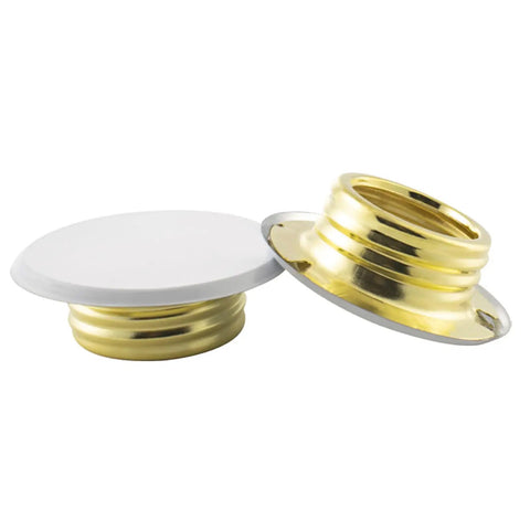 10 Pcs Universal Fire Sprinkler Concealment Cover Plates Thick Iron Decorative Pipe Caps showing white and gold designs.