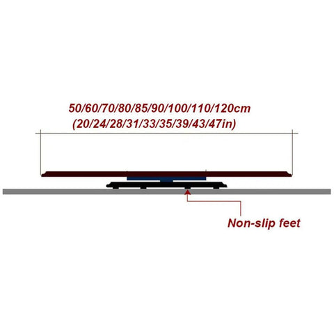 Diagram of rotating lazy Susan turntable dimensions, showing non-slip feet and size range for kitchen, dining room, and bar use
