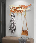Rock Solid Wall Mount Coat Hooks With Sleek Modern Design Nail Down Easy Setup Versatile Storage Rack For Jackets Hats Keys In Entryway Living Room Or Hallway, showcasing a stylish coat rack with hooks and bags.