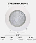 Top view of 6 Inch Fresnel Glass Shower Light Lens with White Trim for Wet Locations UL Listed 60 Watt Max Fits 6 Inch Can Light Housing