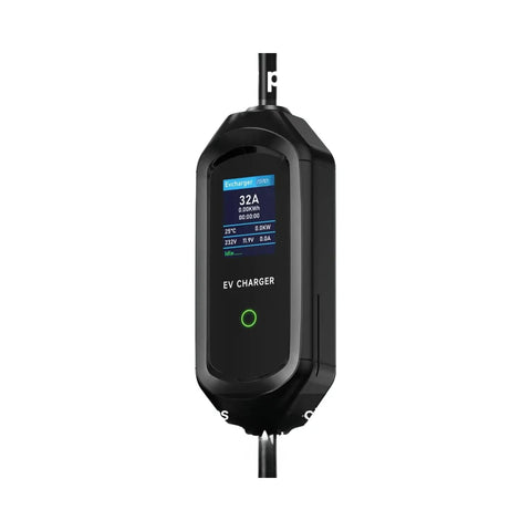 Portable Electric Vehicle Charger 32 Amp 7.2 Kilowatt Pe2 Pe1 Gbt Evse with a display showing charging status and five meter cord.