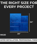 Slate Texture Concrete Stamps 24x24 Inches Pro Grade Durable Polyurethane Rigid Mats For Patios Driveways Walkways And DIY Projects Realistic Ashlar Stone Look Made In USA. Product image showing blue 24x24 inch stamp with ashlar pattern on black background.
