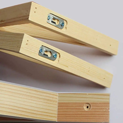 Heavy Duty L Shaped Corner Brackets For Walls with steel fittings, designed for strong shelf support on wooden surfaces.