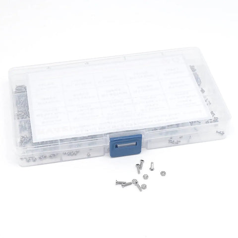 Slick 900 Piece M1 To M2 304 Stainless Steel Phillips Countersunk Flat Head Machine Screws And Metric Hex Nuts Assortment Kit in clear storage box