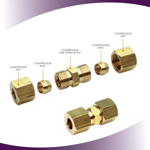 Two brass compression fittings for ice-maker water line, 1/4 in OD x 1/4 in OD