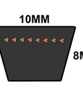 Cross-sectional diagram of Dura Extreme XPZ1900 SPZX1900 V Belt 10 X 1900mm Heavy Duty for industrial machinery, showing 10mm width and 8mm depth.