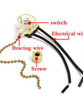 Zing Ear ZE 109 Two Wire Pull Chain Ceiling Fan Light Switch Replacement with labeled parts and bronze finish chain