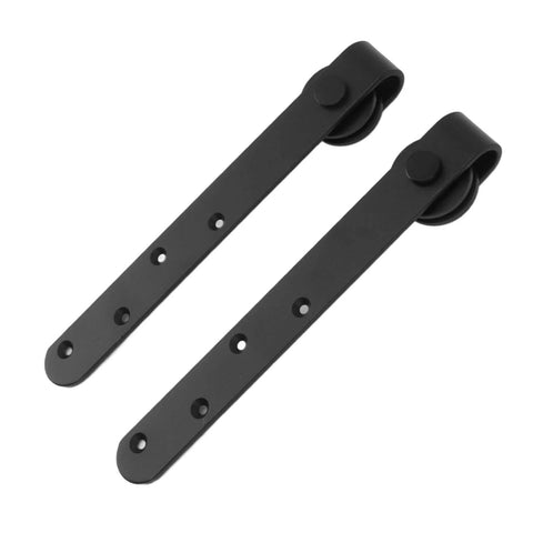 Side view of Rustic Barn Door Hardware Kit For Sliding Doors, Heavy Duty Carbon Steel Track Rail Set For Single Or Double Bypass Doors.