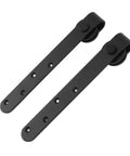 Rustic Sliding Barn Door Hardware Kit with Carbon Steel Track Rail for single or double bypass doors, black metal hangers view.
