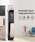 Premium Heavy Duty Smart Fingerprint Door Lock Featuring Slick Electronic Keyless Access And Waterproof Zinc Alloy Construction For Effortless Home Security, shown from the side.