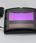 Auto Darkening Welding Lens 4.3 x 3.5 Inch Panel Pro Grade For Helmet Mask Solar Powered shown with plug adapter