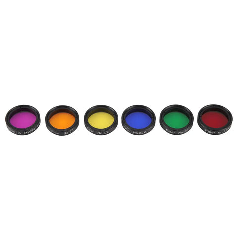 1.25 Inch Telescope Filter Set With Moon And Polarizing Filters, includes six colored eyepiece filters for enhancing lunar and planetary views