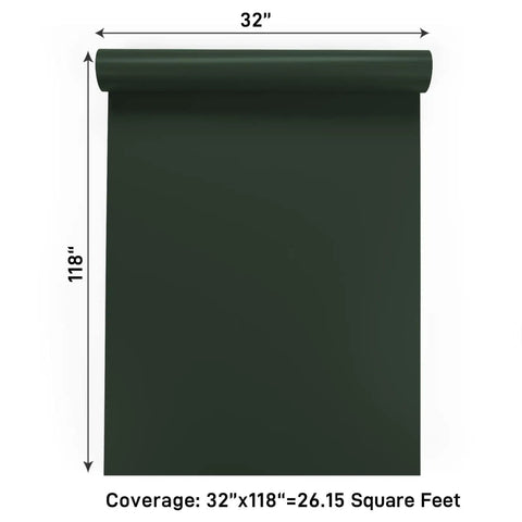 Large Dark Green Peel And Stick Wallpaper 32x118 Inches Self Adhesive Removable Vinyl Wall Covering in roll form