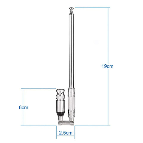 Wideband 20-1300MHz Police Scanner Antenna, 8-Section Telescopic 50 Ohm BNC Male Connector, silver and extendable to 19cm