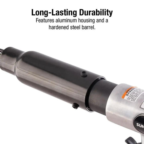 Beast Pistol Grip Needle Scaler With 19 Hardened Steel Needles, aluminum body and steel barrel, close-up view of durability features