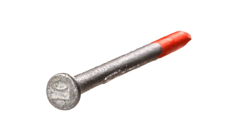 N10DHDGPT2500 Strong-Drive 33 SCN Smooth-Shank Connector Nail 2.5 in HDG, close-up view of nail with red tip