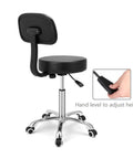 Rolling Stool With Back Rest, Swivel Adjustable Heavy Duty Chair On Wheels shown with height adjustment lever.