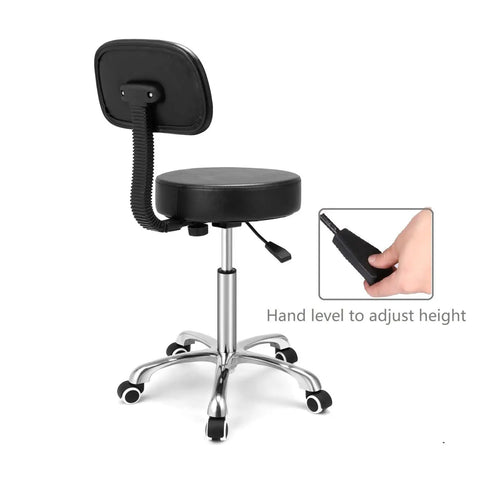 Rolling Stool With Back Rest, Swivel Adjustable Heavy Duty Chair On Wheels shown with height adjustment lever.