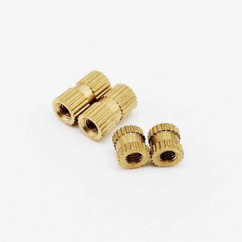 25 Pack Solid Brass Knurl Insert Nuts M2 M2.5 M3 Metric Threads Round Shape OD Options For Heavy Duty Projects And Tight Fits, close-up view of nuts.