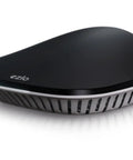 Black Ezlo smart home hub, supports Zigbee, Z Wave, connects to Wi Fi devices, works with Alexa and Google Assistant, sleek design.
