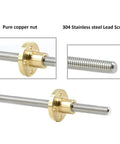 Rock Solid 6Mm T6 Lead Screw And Pure Brass Nut Set, 304 stainless steel lead screw detailed view with brass nut.