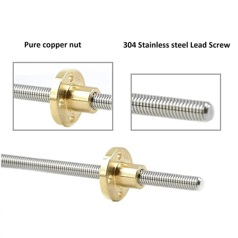 8mm T8 Lead Screw Set With 1000mm Stainless Steel Rod, copper nut, for CNC linear motion applications