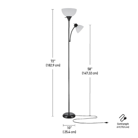 72 Inch Floor Lamp With Adjustable Reading Light Torchiere, Slim Space Saving Design For Living Room Bedroom Or Office with dimensions