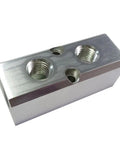 Two Way Four Port Air Manifold With Half Inch NPT Supply Port And Quarter Inch NPT Outlets Aluminum Silver Mounting Hole Heavy Duty Pneumatic Distributor For Multiple Locations Up To 450 PSI, top view