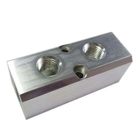Two Way Four Port Air Manifold With Half Inch NPT Supply Port And Quarter Inch NPT Outlets Aluminum Silver Mounting Hole Heavy Duty Pneumatic Distributor For Multiple Locations Up To 450 PSI, top view