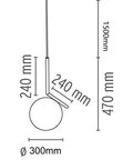 Glass Spherical Pendant Light With Black Iron Frame And White Glass Globe Adjustable Cable Up To 58.9 Inches UL Certified Hardwired 110-140V US CA Lighting Fixture dimensions