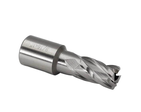 Side view of a 3/4-inch annular cutter with Weldon shank for mag drill press.