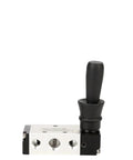 Heavy Duty 4H210-08 Hand Plate Solenoid Valve For Pneumatic Systems with black handle and silver body for tough jobs.