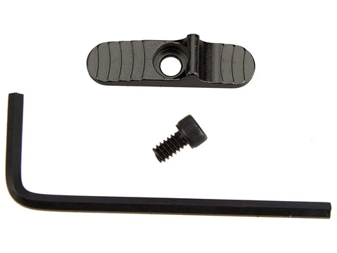 Tough Aluminum Safety Replacement With Ball And Steel Plate For Mossberg 500 590 88 835 940 Shotguns, shown with screw and tool