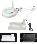 110V 20X Clip-On Magnifier Lamp With LED Light For PCB Inspection, adjustable folding stand, shown from side angle