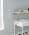 Stainless Steel Wall Mount Column Bracket for Floating Shelves 1 Inch Wide Vertical Support with white desk under shelf