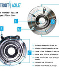 Beefed Up Front Wheel Bearing Hub Assembly Pair For 2002 To 2007 Saturn Vue, 2005 To 2006 Chevy Equinox, 2006 Pontiac Torrent, 5 Lugs, 3 Bolt Triangular Flange, 4 Wheel ABS, Left Front Replacement Set illustration with dimensions